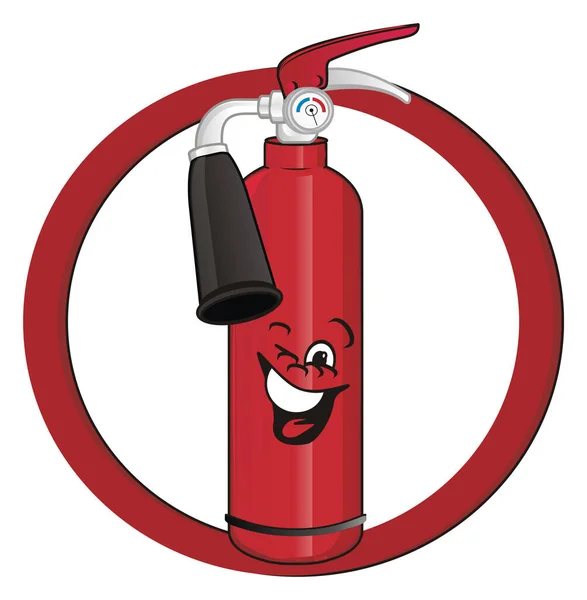 Χαμογελαστός Πυροσβεστήρας Στην Κόκκινη Στρογγυλή Πινακίδα — Φωτογραφία Αρχείου