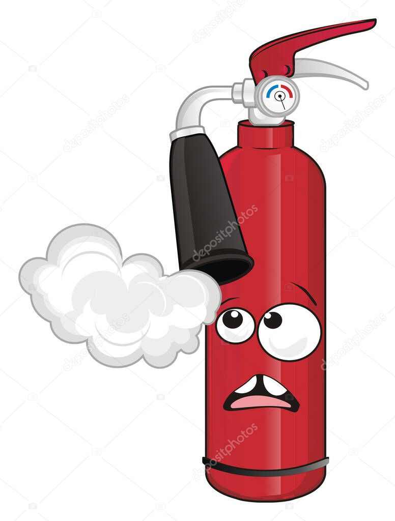 sad fire extinguisher with foam