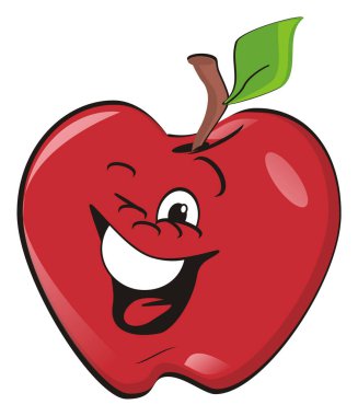 Beyaz arka planda gülümseyen kırmızı elma