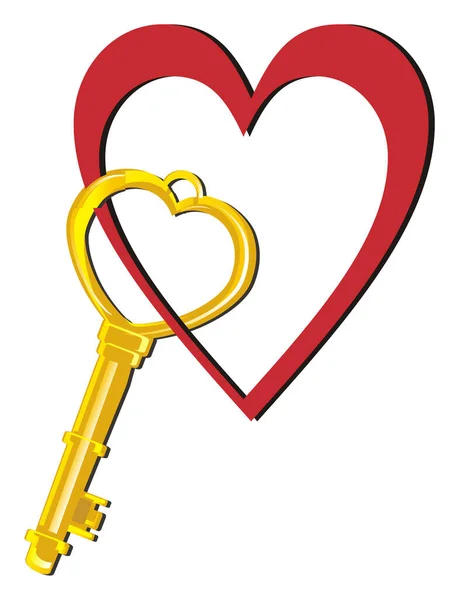 Altın Anahtar Kırmızı Kalp — Stok fotoğraf