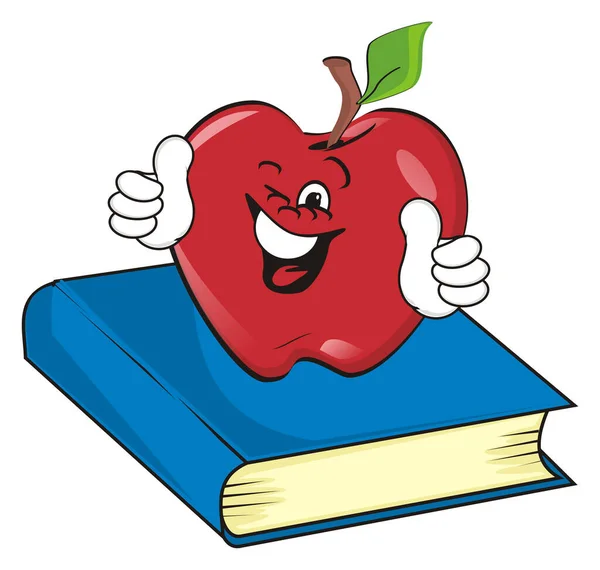 Смешное Красное Яблоко Книге — стоковое фото