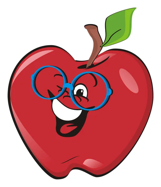 Glad Röd Äpple Blå Glasögon — Stockfoto