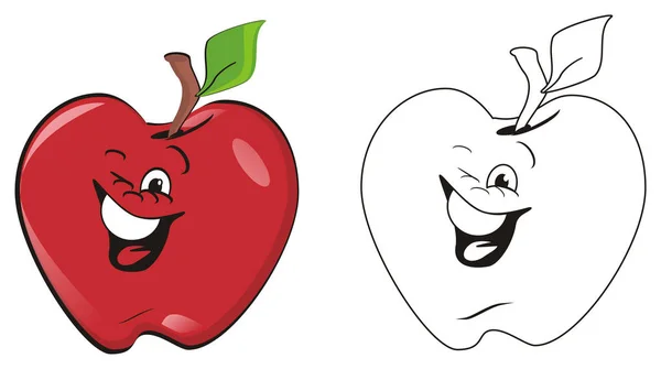 Śmieszne Czerwone Jabłko Zabawnym Kolorowanki Jabłko — Zdjęcie stockowe
