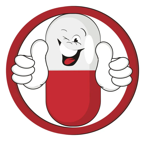 Lächeln Rote Pille Zeigen Geste Cool Rotem Zeichen — Stockfoto