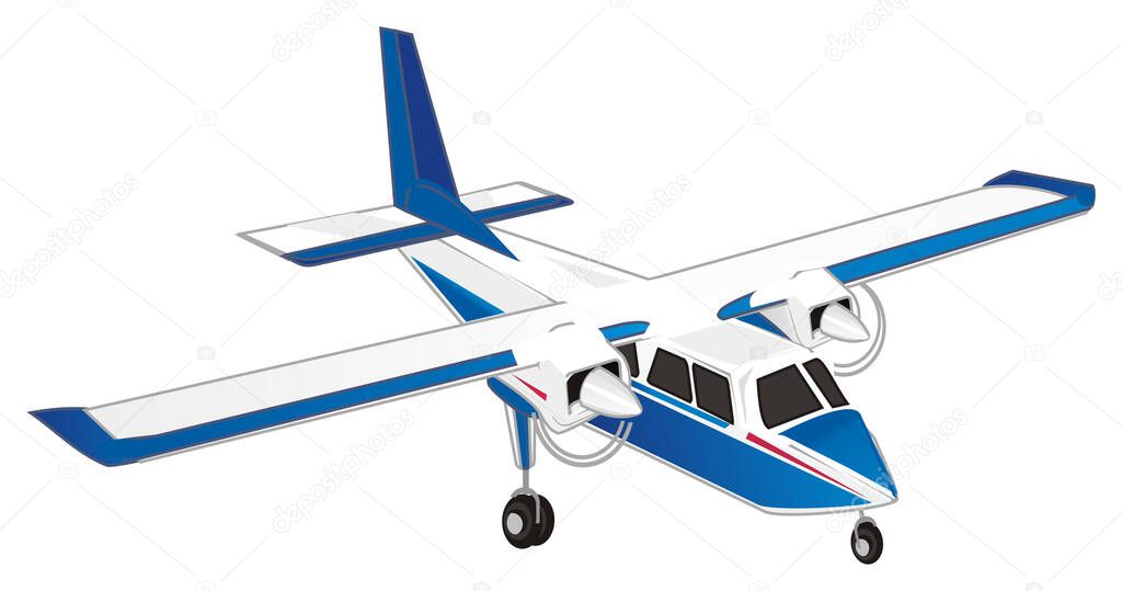 blue and white airplane on a white background