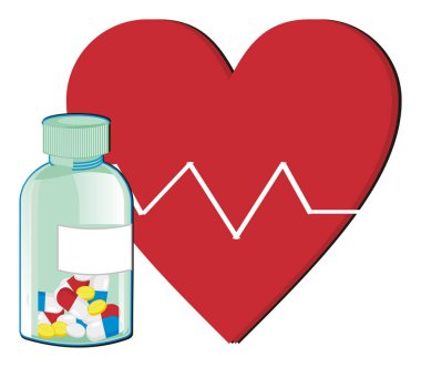 Bir kavanoz hap ve kırmızı kalp.