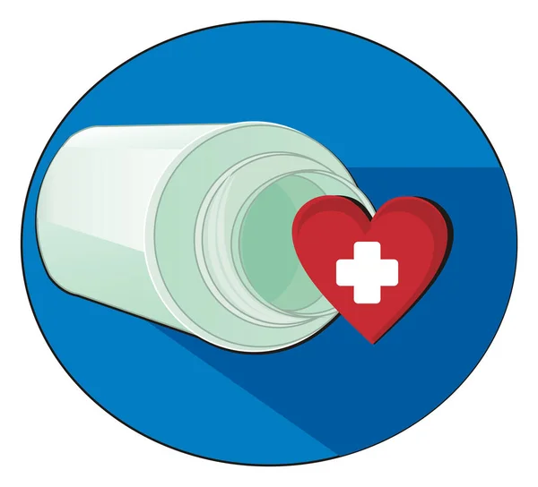 Prázdná Sklenice Pilulek Červeným Srdcem Bílým Křížem — Stock fotografie