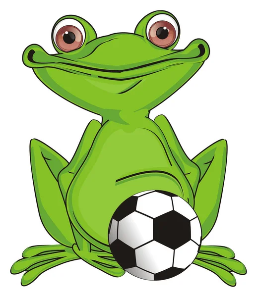 Χαμογελαστός Πράσινος Βάτραχος Παίζει Ποδόσφαιρο — Φωτογραφία Αρχείου