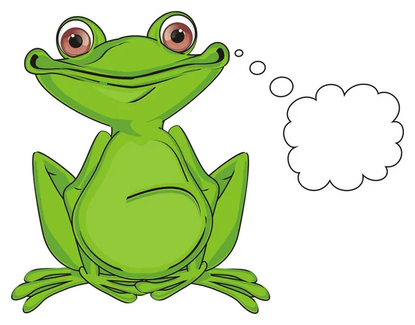 Lächelnder Grüner Frosch Sitzt Und Denkt — Stockfoto