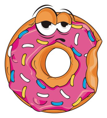 Beyaz arka planda yorgun pembe donut