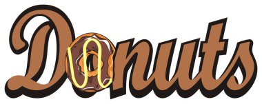 Çikolatalı çörek ve kahverengi harfler.