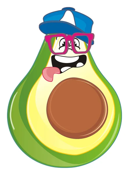 Verrückte Grüne Avocado Mit Brille Und Mütze — Stockfoto