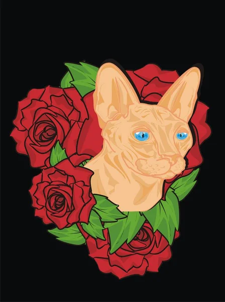 sphynx cat with blue eyes and flowers