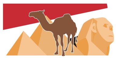 Sphynx ve deve ile Mısır bayrağı