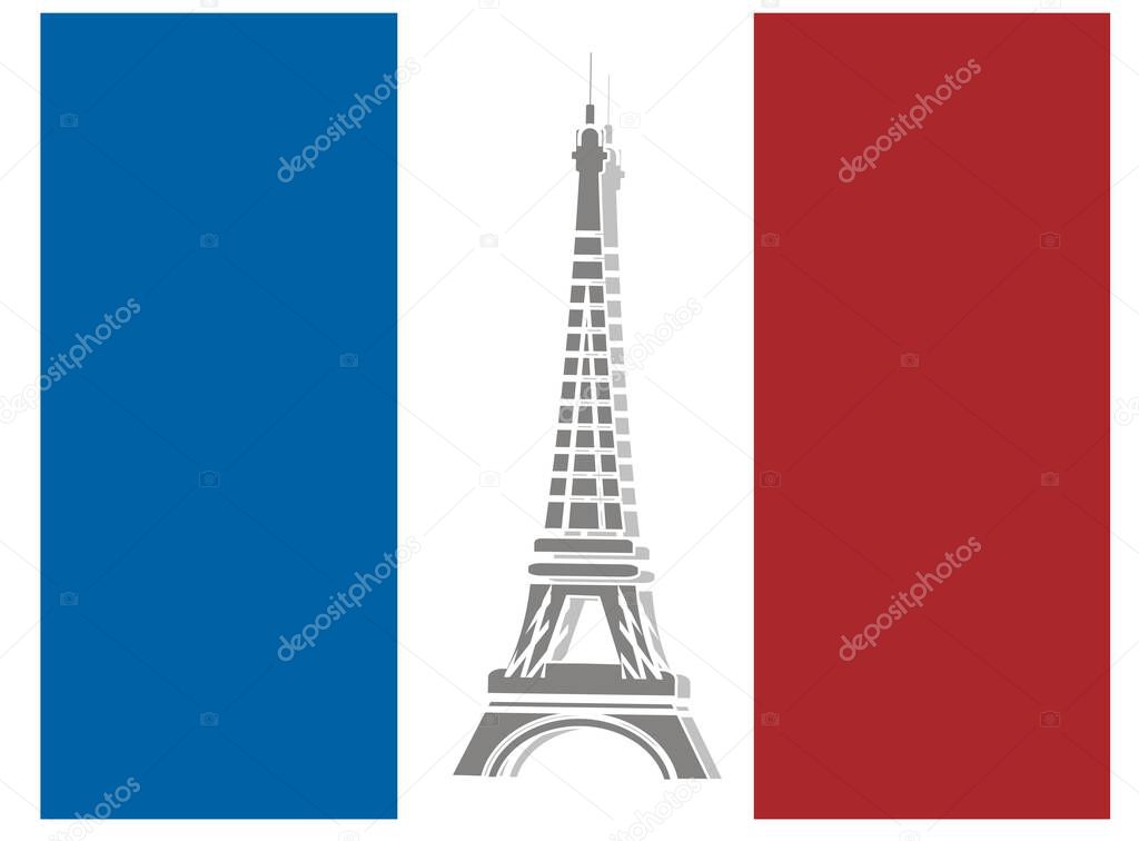 Eiffel tower and flag of France