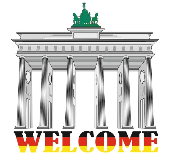 Porta Brandeburgo Benvenuto Con Bandiera — Foto Stock