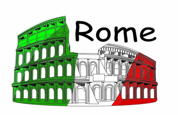 Koloseum Italskou Vlajkou Slovem Řím — Stock fotografie