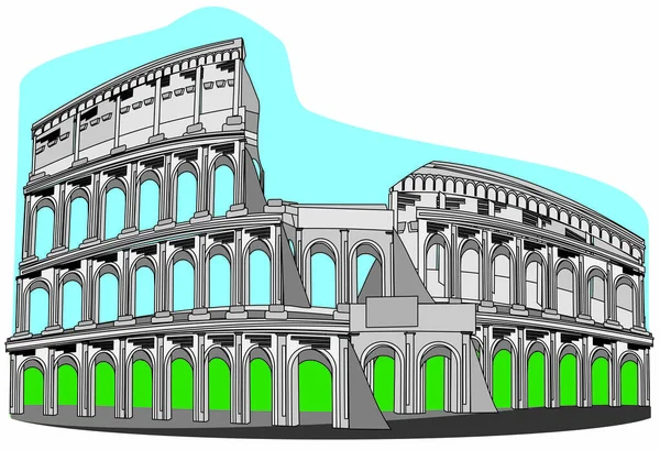 Колизей Зеленой Траве Голубым Небом — стоковое фото