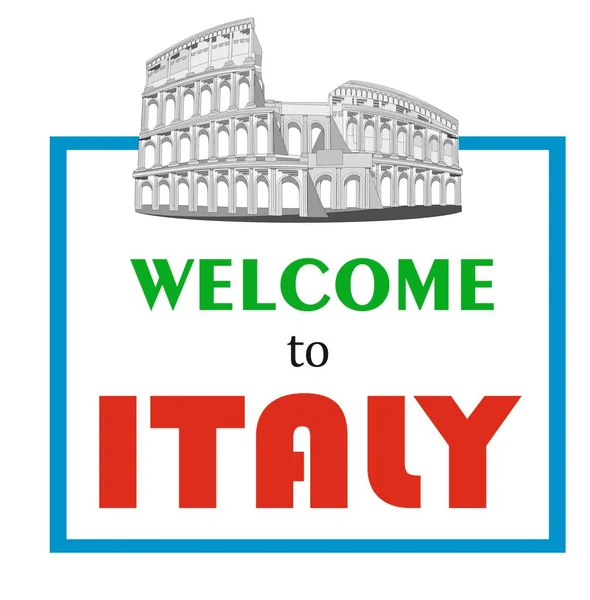 Карточка Колизеем Слова Добро Пожаловать Италию — стоковое фото