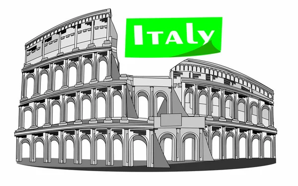 Koloseum Zelený Prapor Slovem Itálie — Stock fotografie