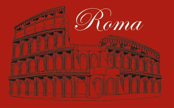 Colosseo Con Parola Italia Sfondo Rosso — Foto Stock