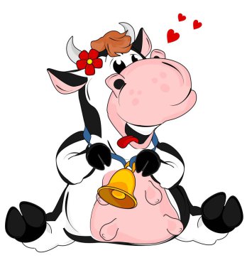 Komik inek ve bir sürü kırmızı kalp