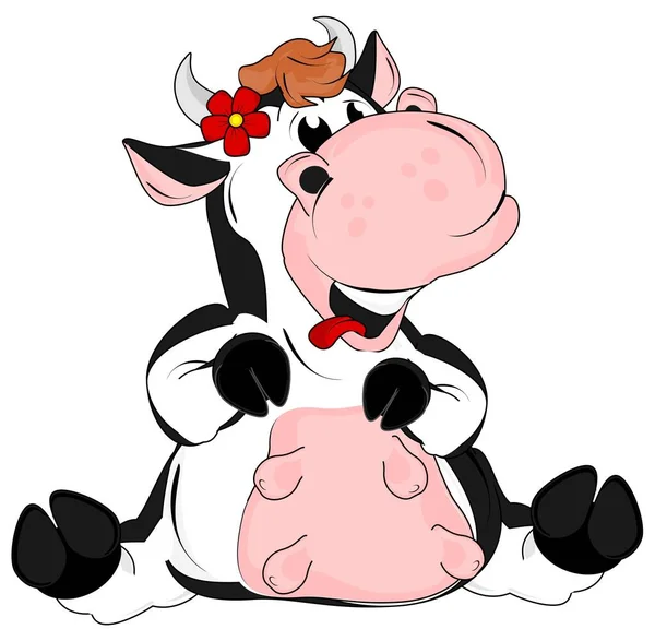 fat and funny cow woth flower