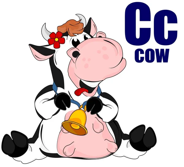 smiling cow with blue abc