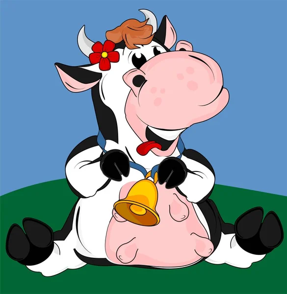 Ευτυχισμένη Αγελάδα Κάθεται Στο Γρασίδι Στη Φάρμα — Φωτογραφία Αρχείου