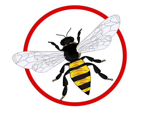 Pszczoła Czerwonym Okrągłym Znaku — Zdjęcie stockowe