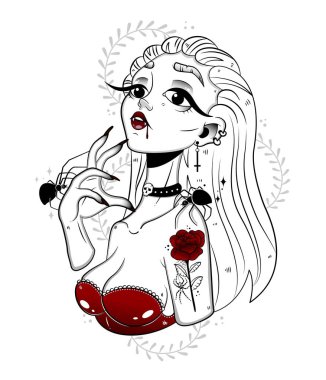 Örümceklerle birlikte vampir kız.