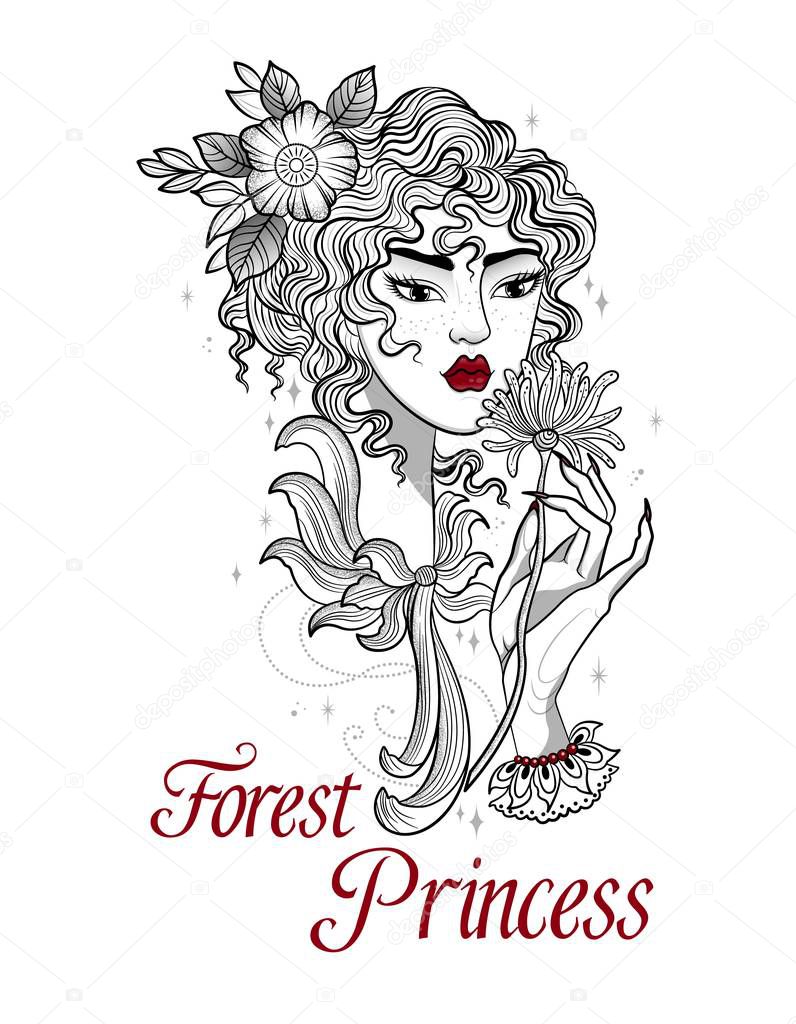 forest princess enjoys the scent of flowers