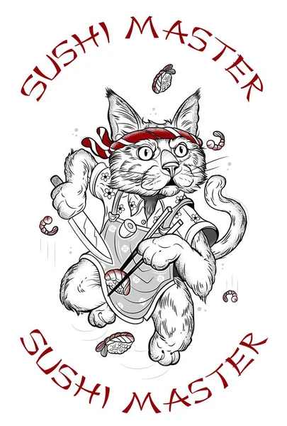 Disegno di un gatto che fa il sushi — Vettoriale Stock