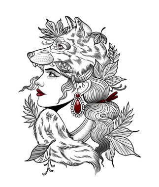 Gri kurt maskeli avcı kız.