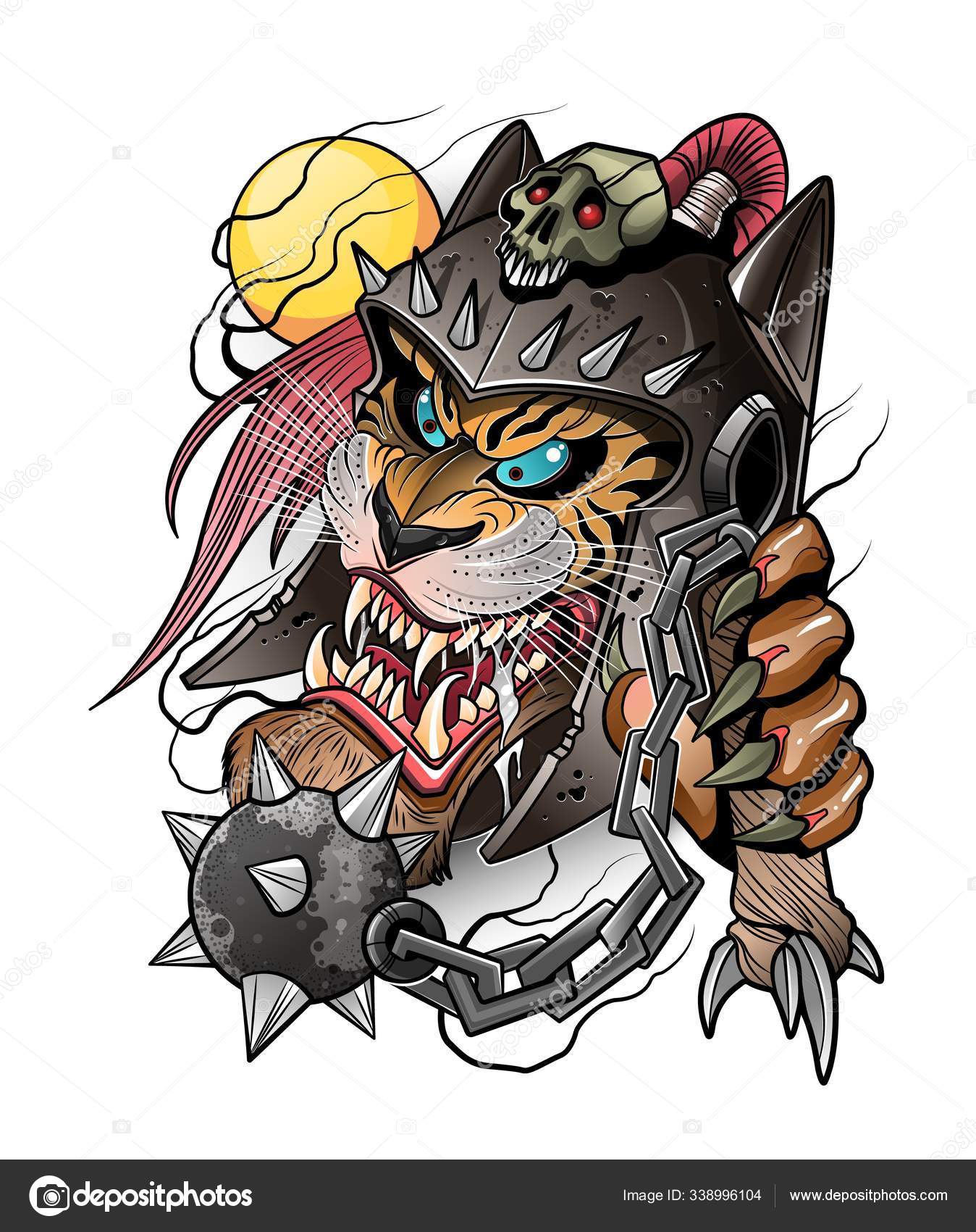 Tiger in samurai helmet and weapon, ninja Stock Vector Image by ©ice245  #338996104