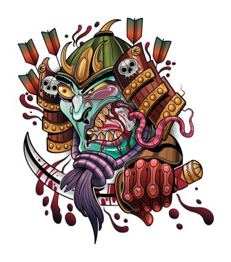 Scary japanese demon samurai eating a rat vector Scary japanese demon samurai eating a rat vector