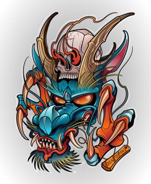 Japanese dragon demon with human skull, tattoo vector Japanese dragon demon with human skull, tattoo vector