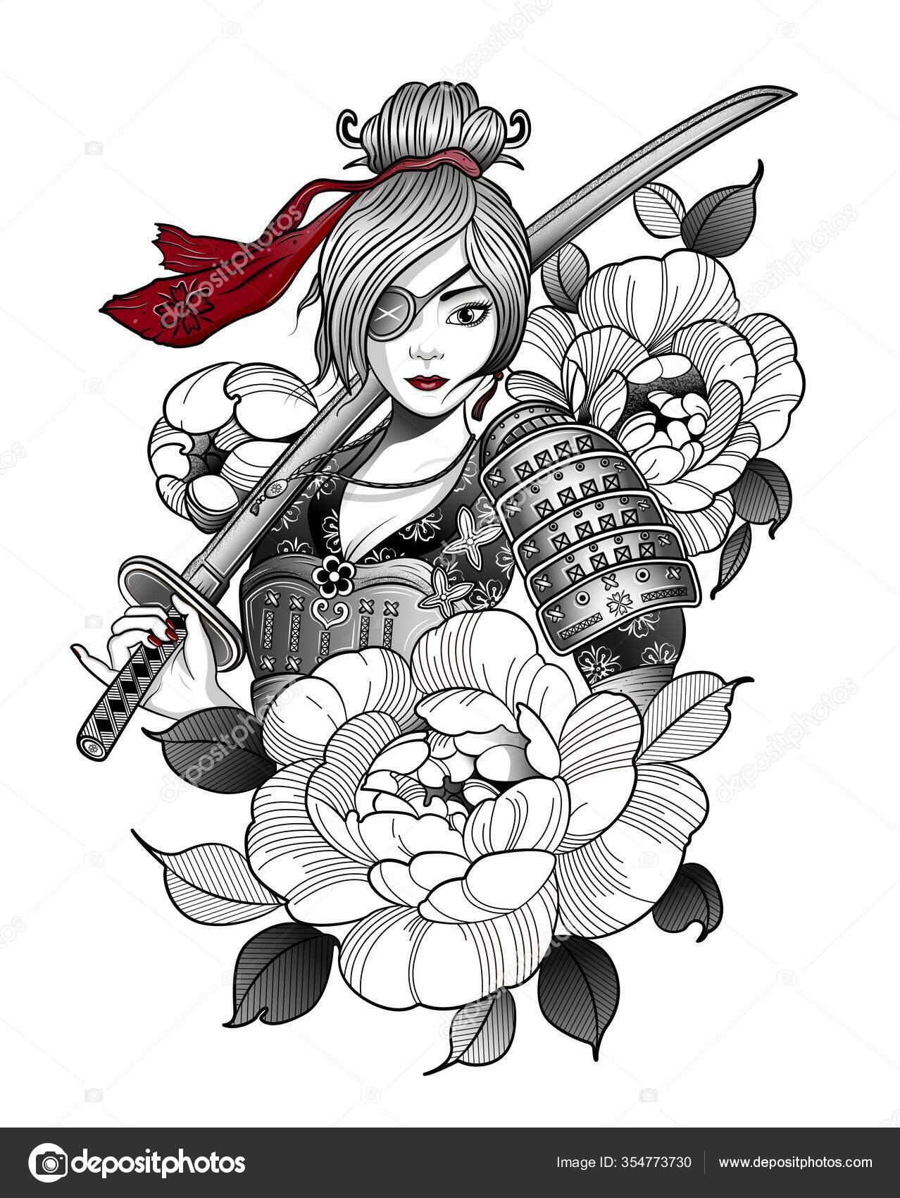 Female Samurai with Hannya mask – Chronic Ink
