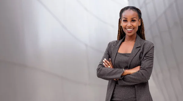 Afro Amerikaanse Zakenvrouw Leider Baas Ceo Financieel Adviseur Brede Banner — Stockfoto