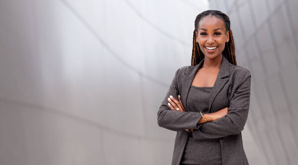 African American businesswoman leader, boss, CEO, financial corporate advisor in full wide banner 