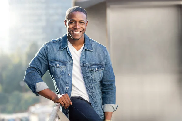 Casual Lifestyle Portrait African American Male Perfect White Teeth Smile — Stock Photo, Image