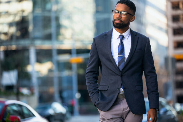 Attractive mixed ethnicity multiethnic business man in modern suit, handsome commercial model with copy space
