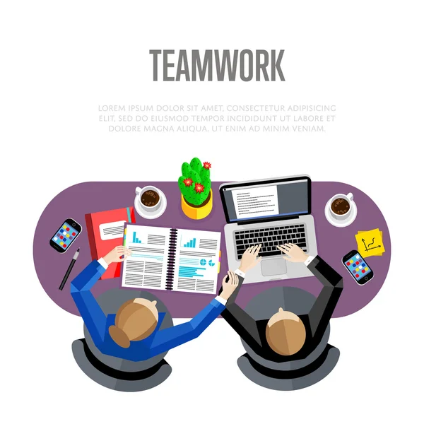 Teamwork. von oben Arbeitsbereich Hintergrund — Stockvektor