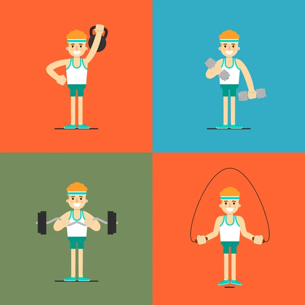 Homem atlético fazendo exercício, conjunto de ilustrações — Vetor de Stock