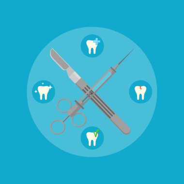 Dişçi araçları renk arkaplanı üzerinde çapraz