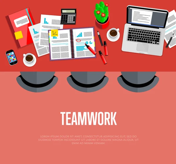 Teamwork. von oben Arbeitsbereich Hintergrund — Stockvektor