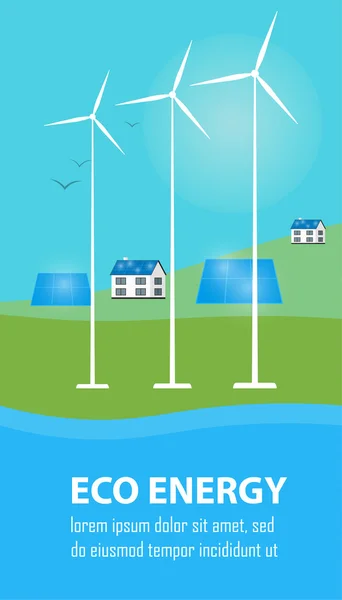 Banner de energia ecológica. Produção de energia solar e eólica —  Vetores de Stock