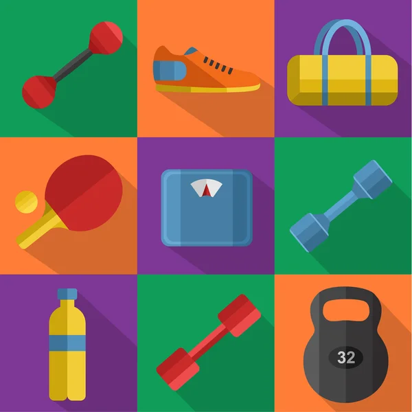 Gym sports equipment icons set. — Stock Vector