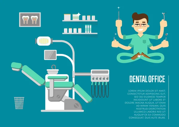 Banner de consultório odontológico com dentista masculino —  Vetores de Stock