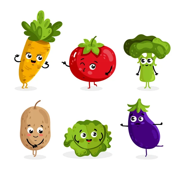 Personnages de légumes drôles dessin animé isolé — Image vectorielle